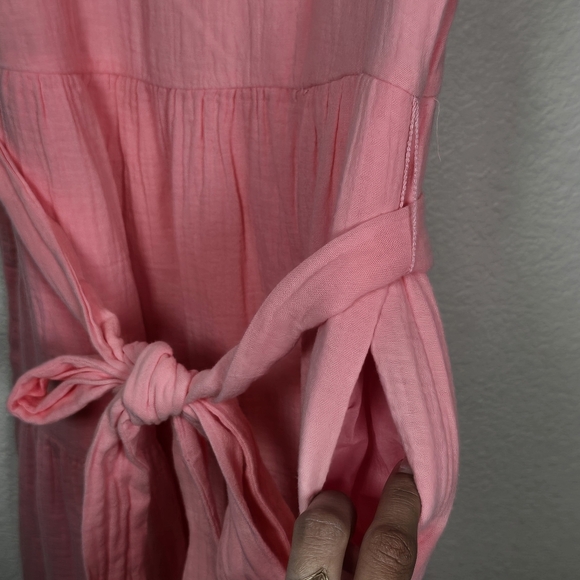 J.Crew Belted Gauze Midi Dress Pink Size 2 100% Cotton Pockets Factory - Picture 7 of 10